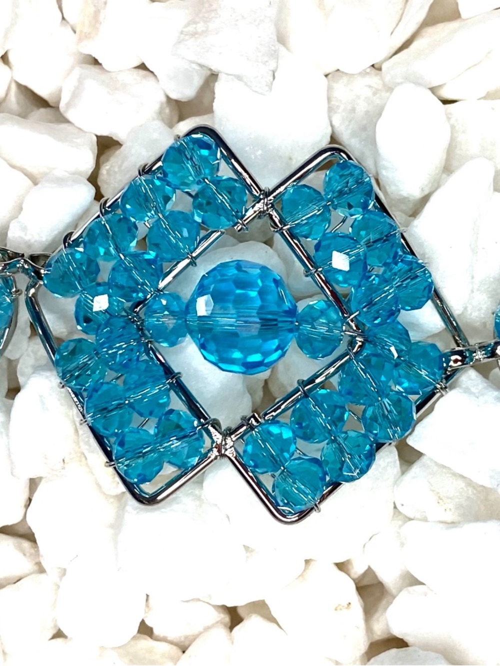 Blue Crystal Geometric Statement Bracelet